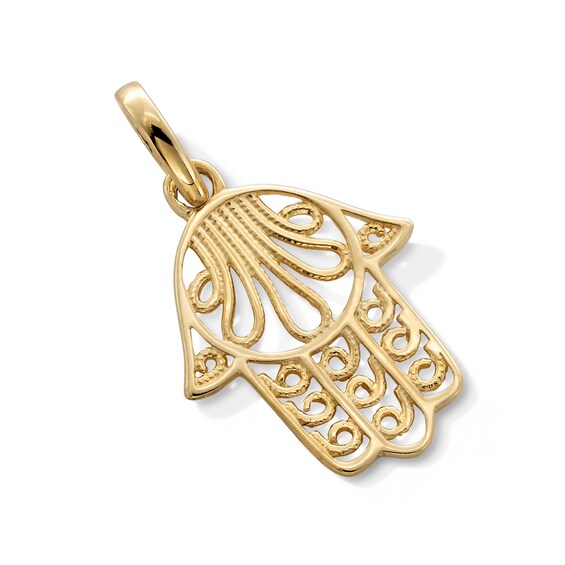 10K Gold Filigree Hamsa Necklace Charm
