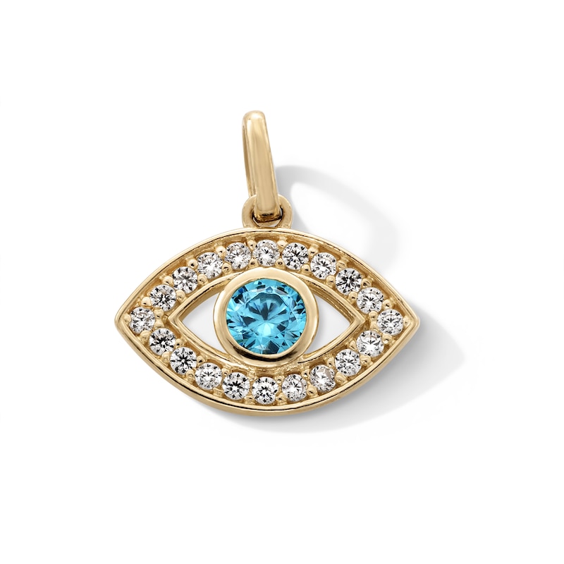10K Gold CZ Blue Evil Eye Necklace Charm