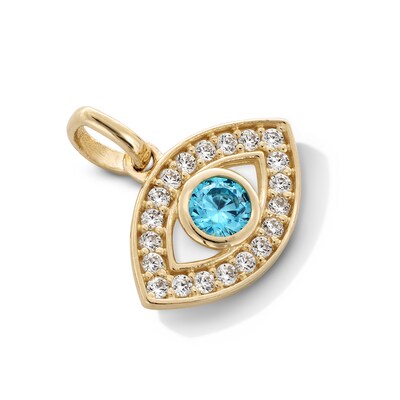 10K Gold CZ Blue Evil Eye Necklace Charm