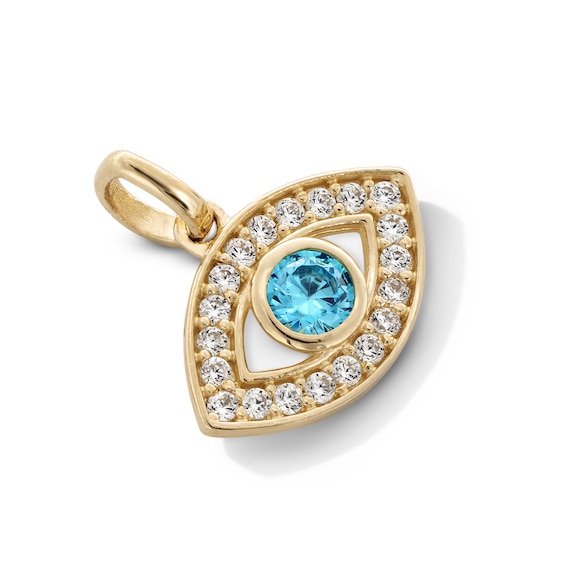 10K Gold CZ Blue Evil Eye Necklace Charm