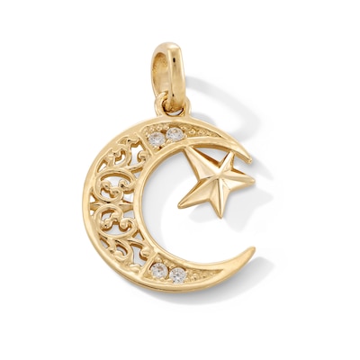 10K Gold CZ Moon and Star Charm