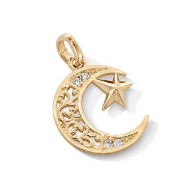 10K Gold CZ Moon and Star Charm