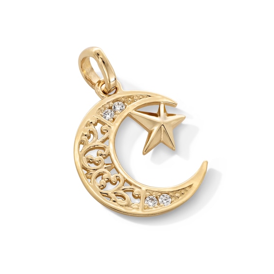 10K Gold CZ Moon and Star Charm