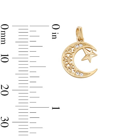 10K Gold CZ Moon and Star Charm