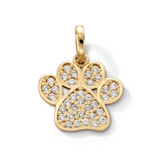10K Gold CZ Paw Necklace Charm