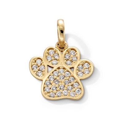 10K Gold CZ Paw Necklace Charm