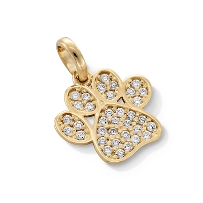 10K Gold CZ Paw Necklace Charm