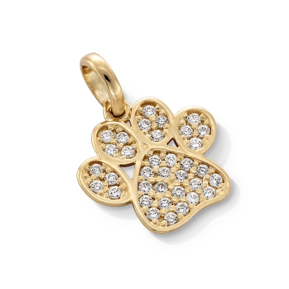10K Gold CZ Paw Necklace Charm