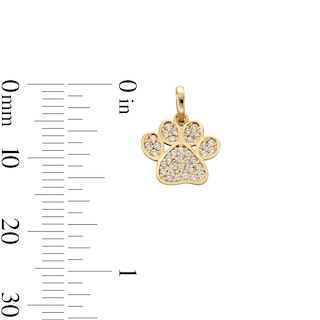10K Gold CZ Paw Necklace Charm