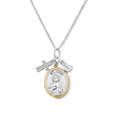 18K Gold Plated Saint Jude Charm Two-Tone Pendant - 16" + 2"