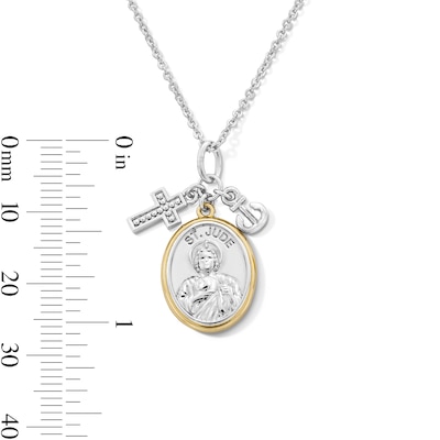 18K Gold Plated Saint Jude Charm Two-Tone Pendant - 16" + 2"