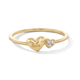 10K Solid Gold CZ Double Hearts “love” Ring - Size 7