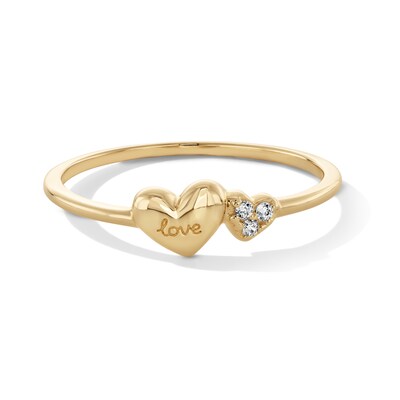 10K Solid Gold CZ Double Hearts “love” Ring - Size 7