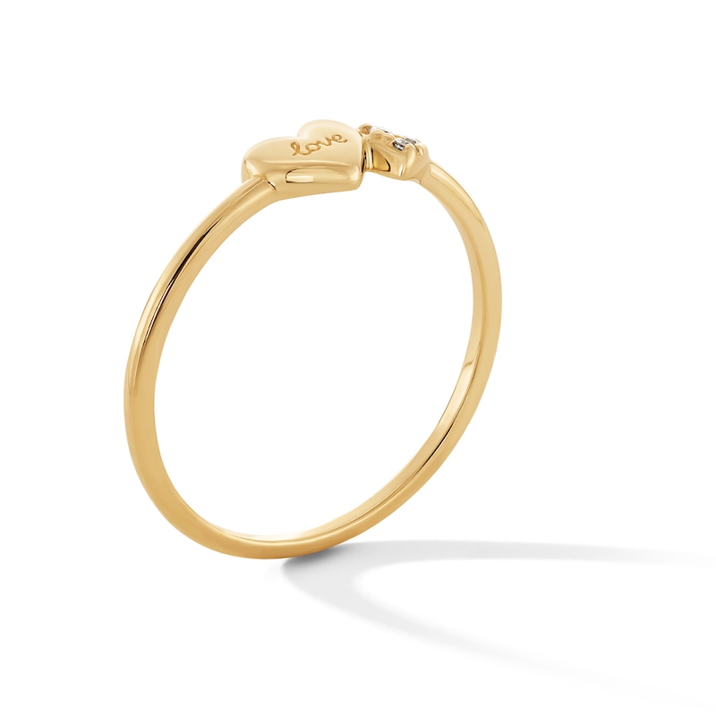 Main Image 3 of 10K Solid Gold CZ Double Hearts “love” Ring - Size 7