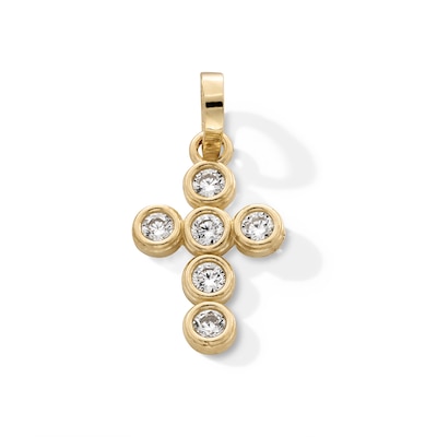 10K Gold CZ Bezel Cross Necklace Charm