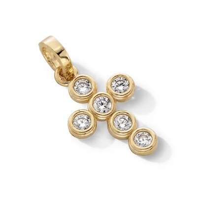 10K Gold CZ Bezel Cross Necklace Charm