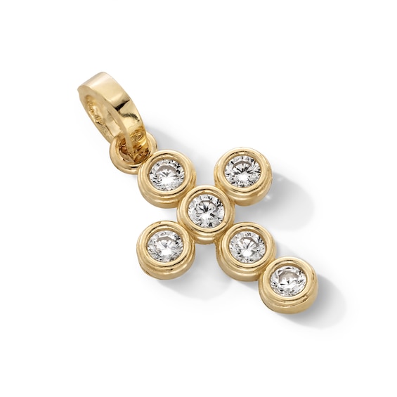 10K Gold CZ Bezel Cross Necklace Charm