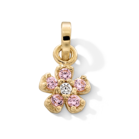 10K Gold CZ Pink Flower Necklace Charm
