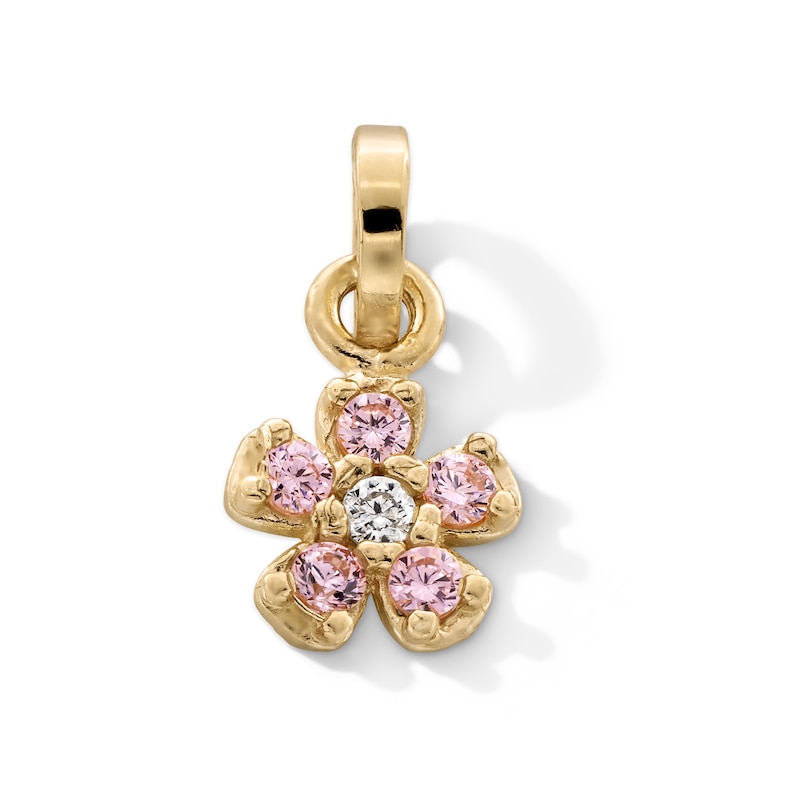 10K Gold CZ Pink Flower Necklace Charm