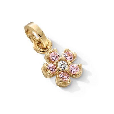 10K Gold CZ Pink Flower Necklace Charm