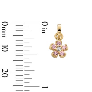 10K Gold CZ Pink Flower Necklace Charm