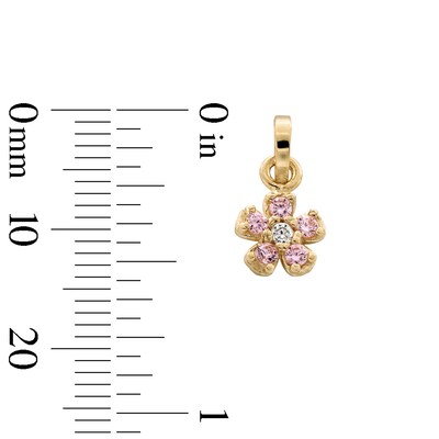 10K Gold CZ Pink Flower Necklace Charm