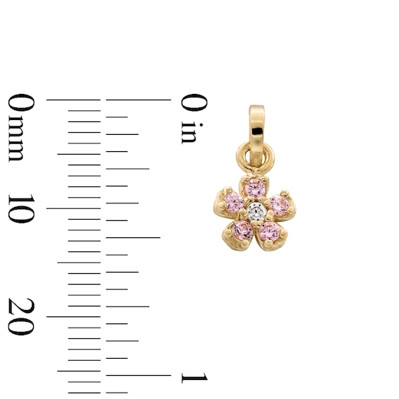 10K Gold CZ Pink Flower Necklace Charm