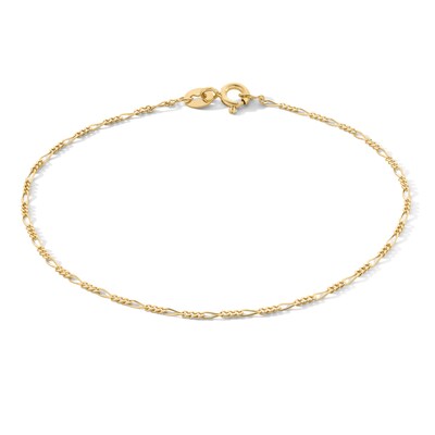 10K Solid Gold Figaro Chain Bracelet - 7"