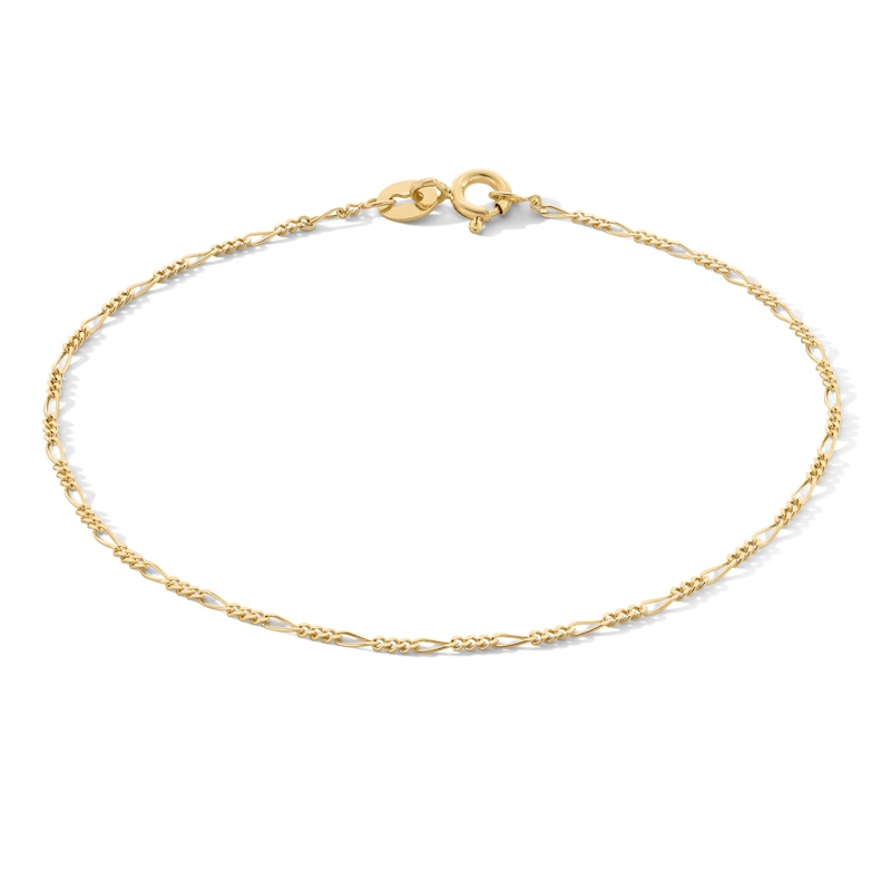 10K Solid Gold Figaro Chain Bracelet - 7"