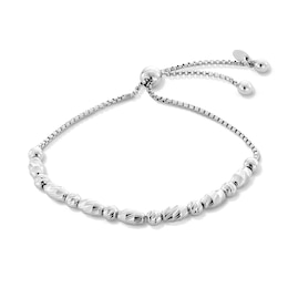 Sterling Silver Diamond-Cut Beaded Bolo Bracelet - 9.5"