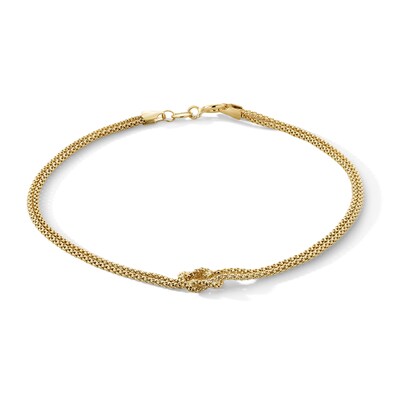 10K Solid Gold Knot Double Chain Bracelet - 7"