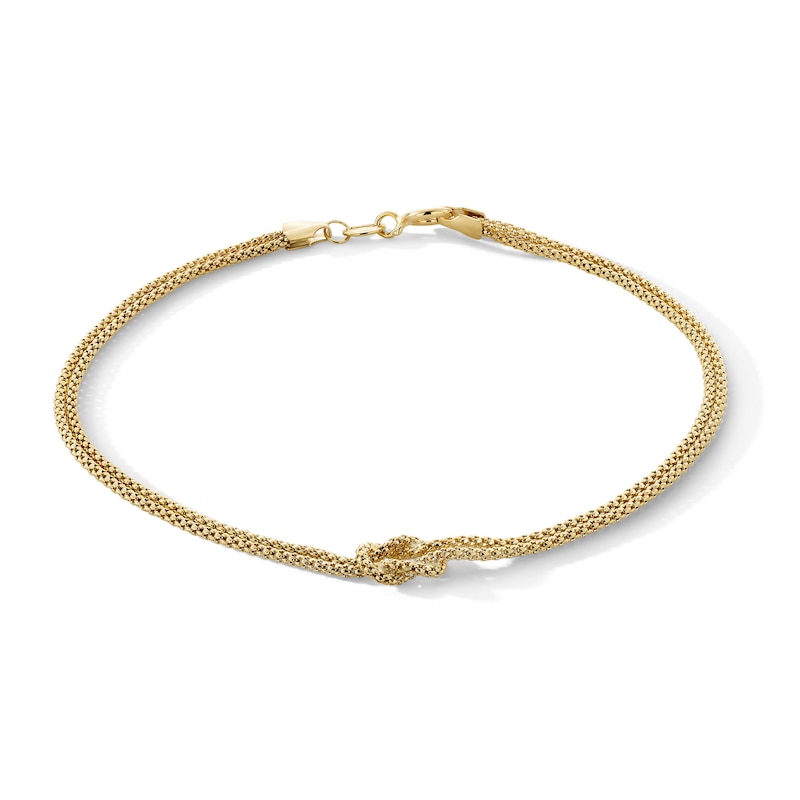 10K Solid Gold Knot Double Chain Bracelet - 7"