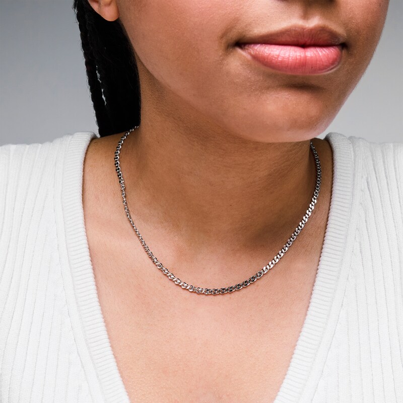 Main Image 2 of Solid Sterling Silver Flat Miami Cuban Curb Chain - 20"