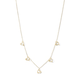 10K Solid Gold Heart Station Cable Chain Necklace - 18"