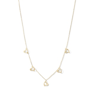 10K Solid Gold Heart Station Cable Chain Necklace - 18"