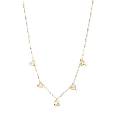 10K Solid Gold Heart Station Cable Chain Necklace - 18"