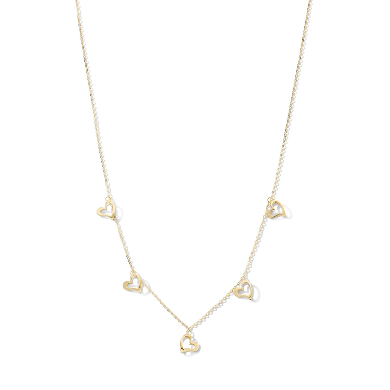 Main Image 1 of 10K Solid Gold Heart Station Cable Chain Necklace - 18"