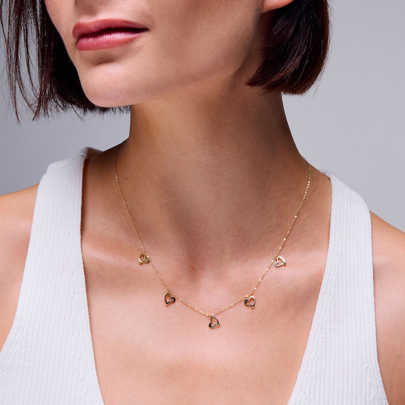 Main Image 2 of 10K Solid Gold Heart Station Cable Chain Necklace - 18"