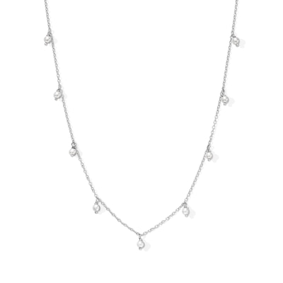 Sterling Silver Simulated Pearl Dangle Necklace - 15.5"