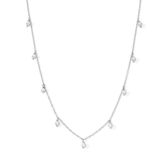 Sterling Silver Simulated Pearl Dangle Necklace - 15.5"
