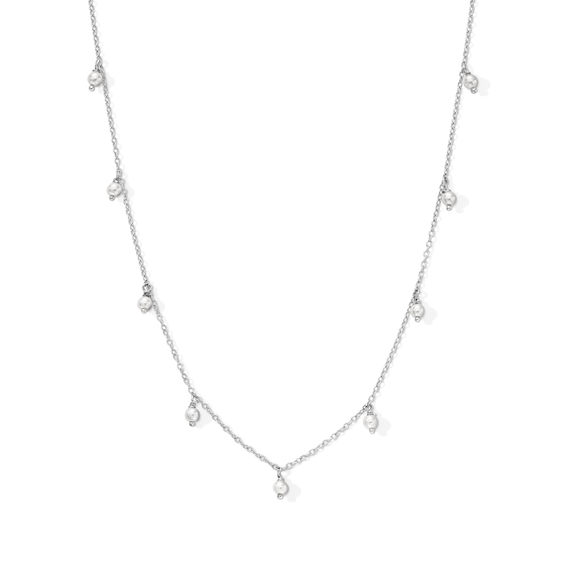 Sterling Silver Simulated Pearl Dangle Necklace - 15.5"