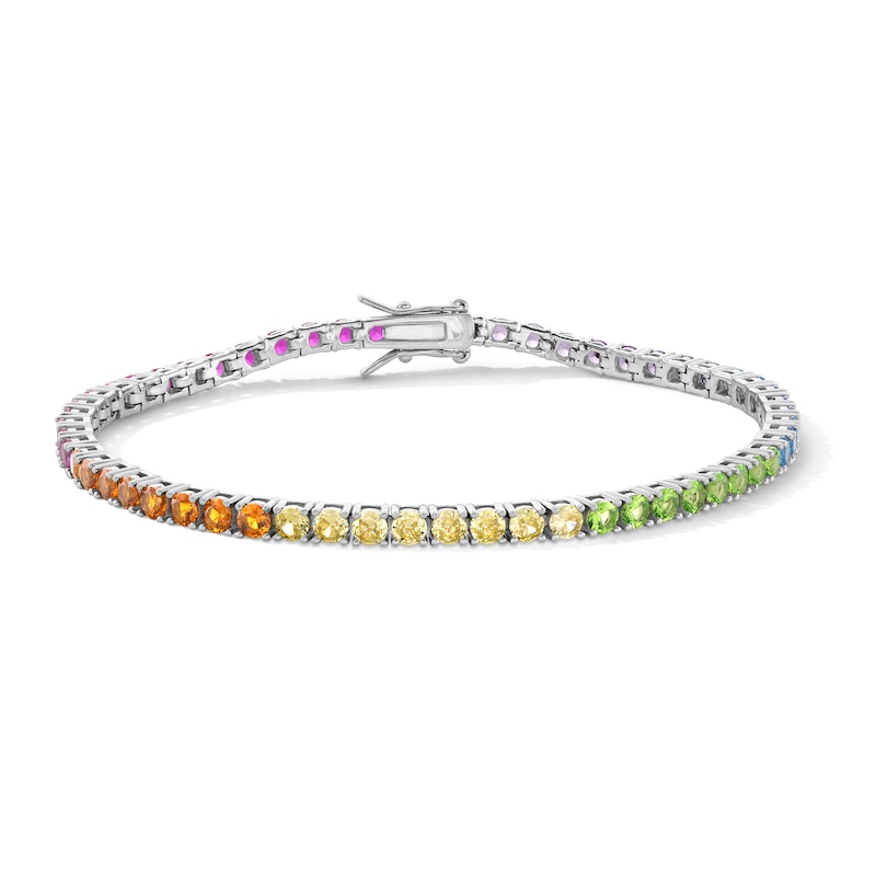 Main Image 1 of Sterling Silver CZ Multi-Color Tennis Bracelet - 7.5"