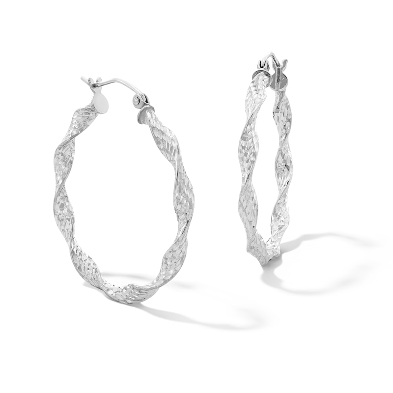 Sterling Silver Diamond-Cut Twist Hoops