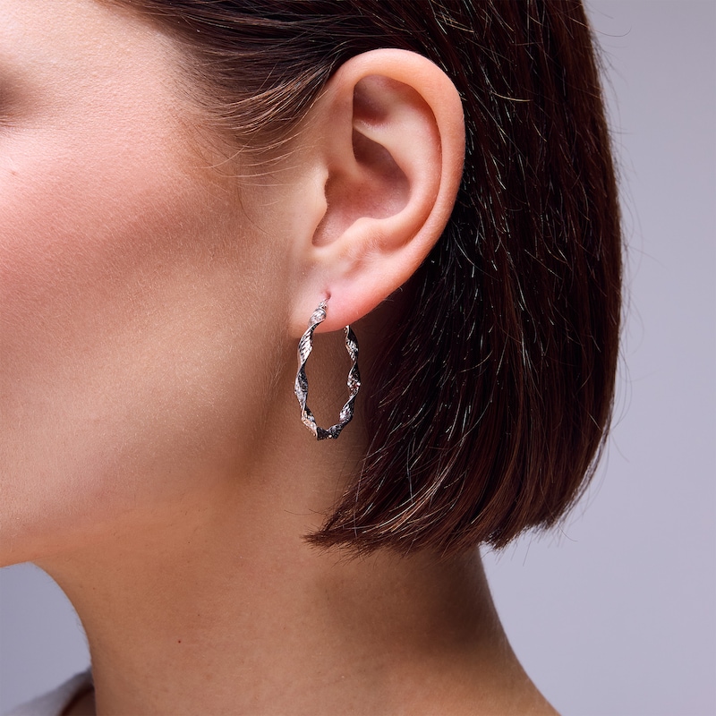 Main Image 2 of Sterling Silver Diamond-Cut Twist Hoops