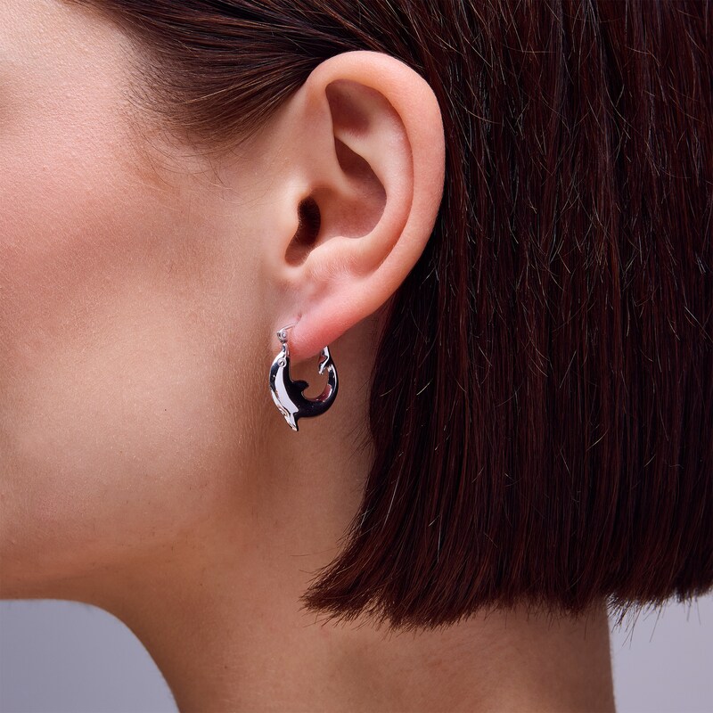 Main Image 2 of Sterling Silver Dolphin Hoops