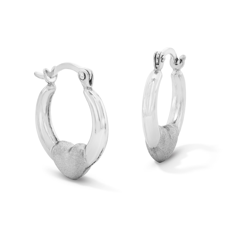 Sterling Silver Satin Heart Hoops