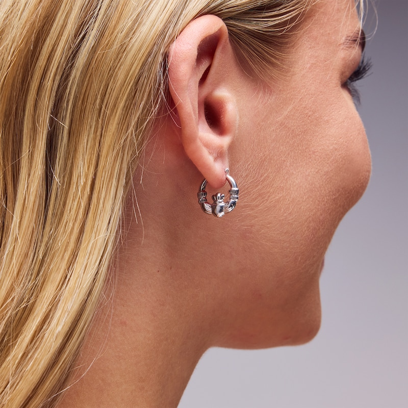 Main Image 2 of Hollow Sterling Silver Claddagh Hoop Earrings