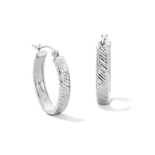 Sterling Silver Diamond-Cut Oval Hoops