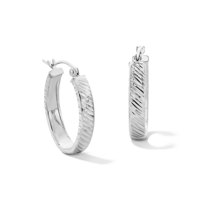 Main Image 1 of Sterling Silver Diamond-Cut Oval Hoops