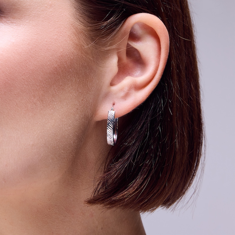 Main Image 2 of Sterling Silver Diamond-Cut Oval Hoops